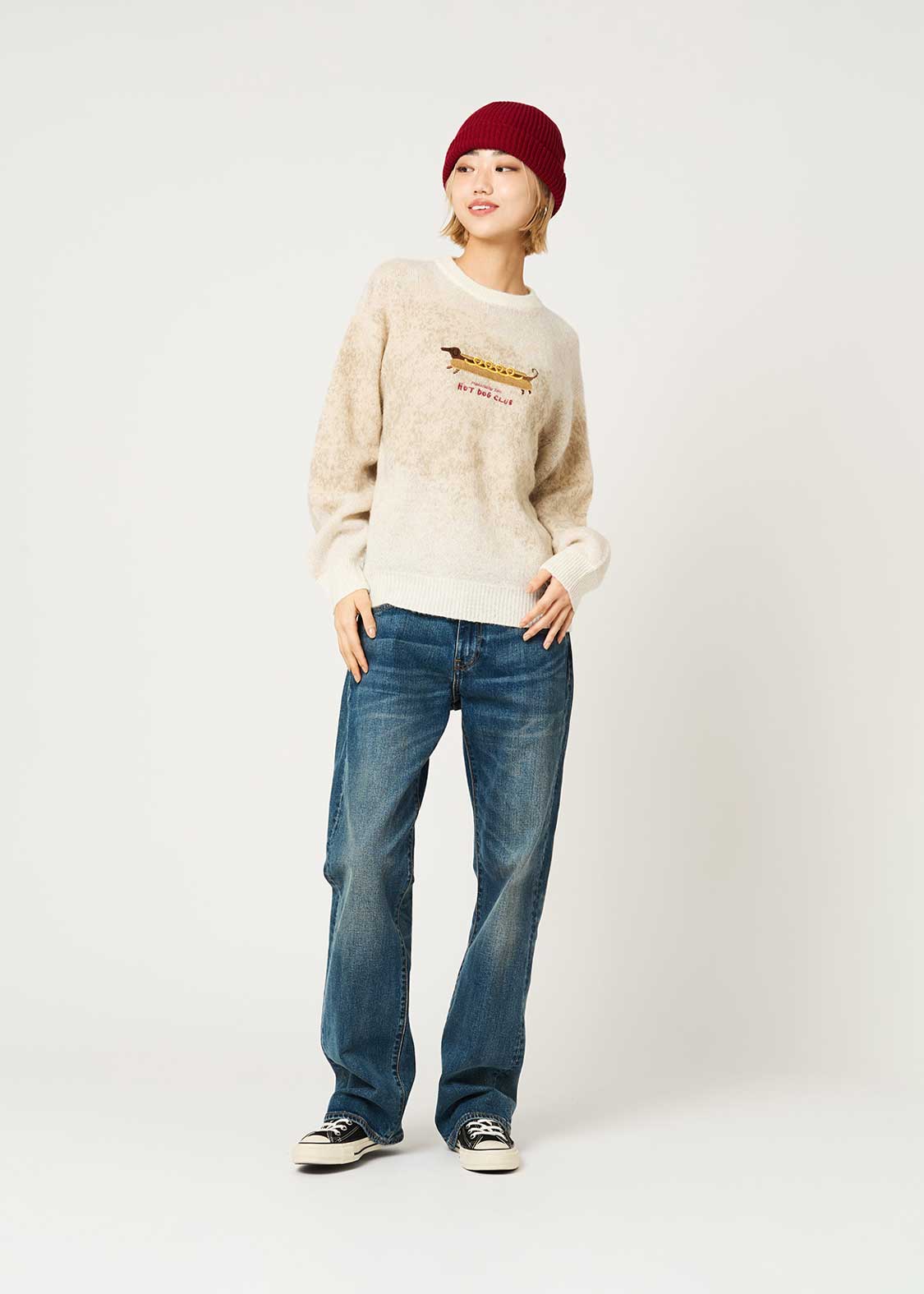 Nagasugiru Inu Meets Hot Dog | Gradient Crew Neck Knit