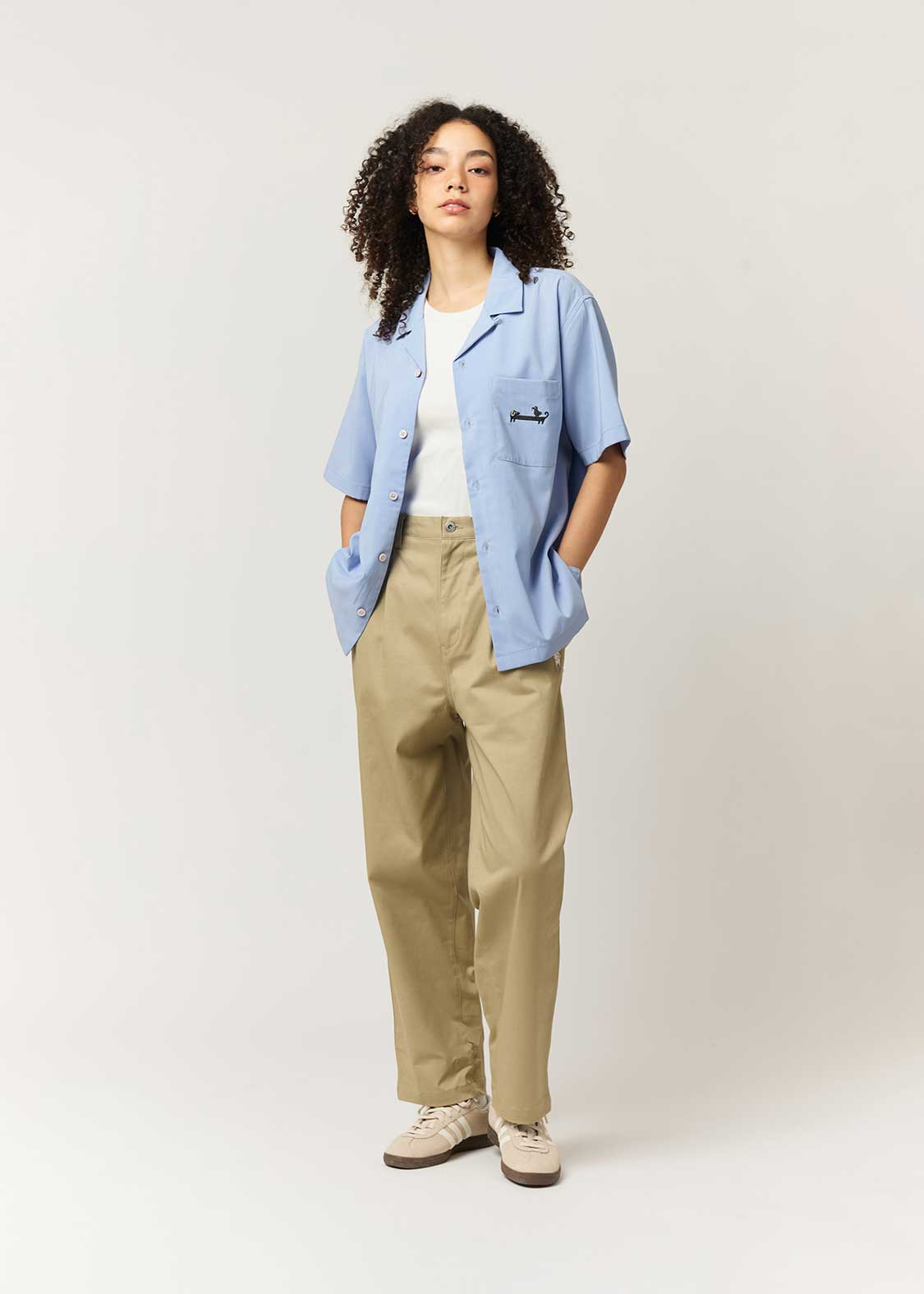 Nagasugiru Inu Playing With Waves | Linen Touch Open Collar Shirt