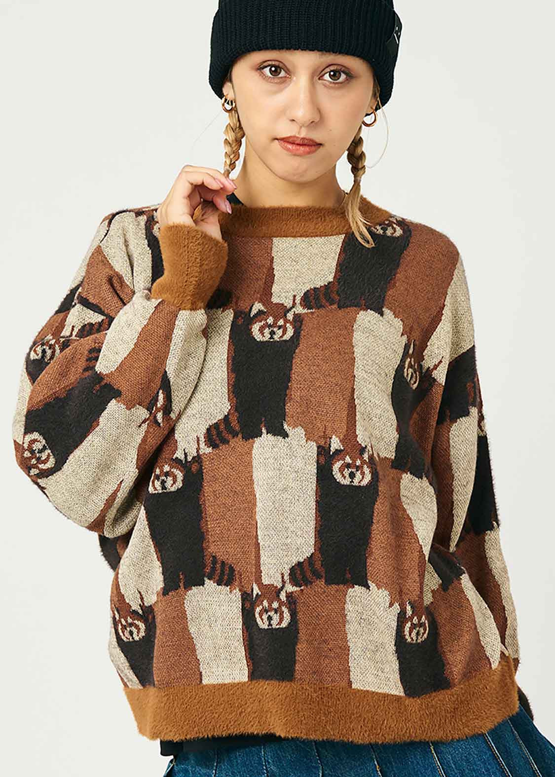 Graphic Long Sleeve Knit (Threat Red Panda)