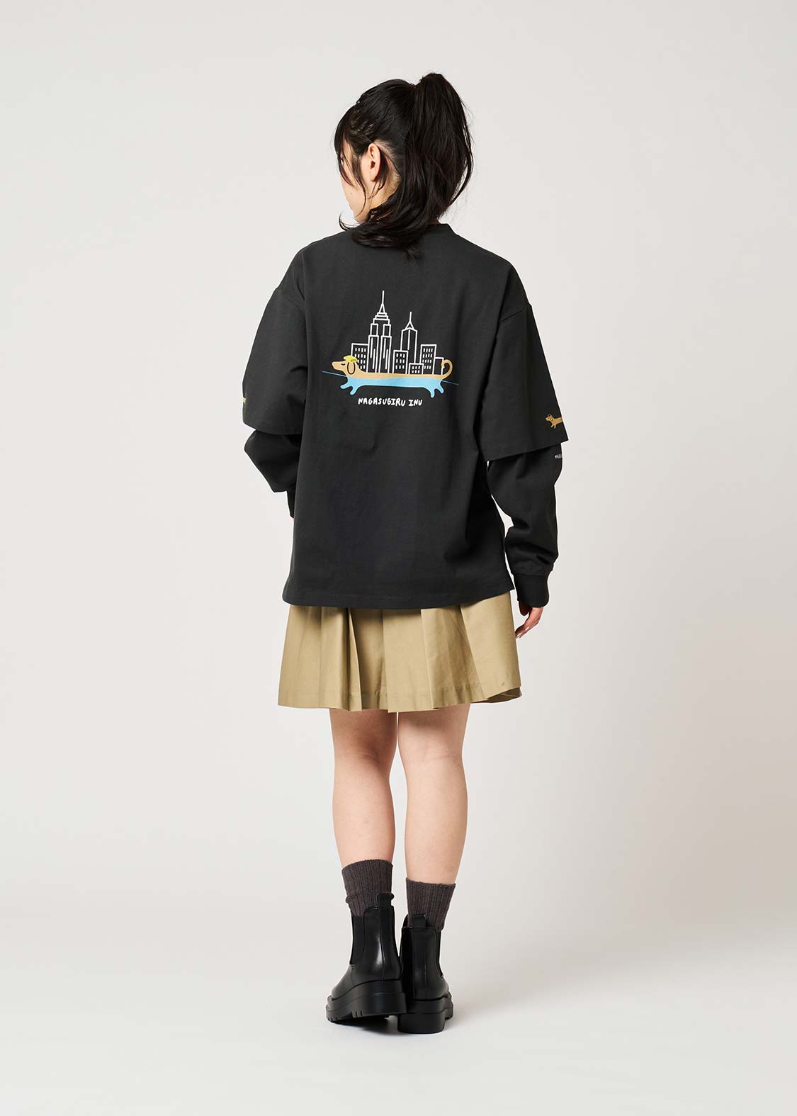 Nagasugiru Inu New York Time | Layered Oversized Long Sleeve T-Shirt