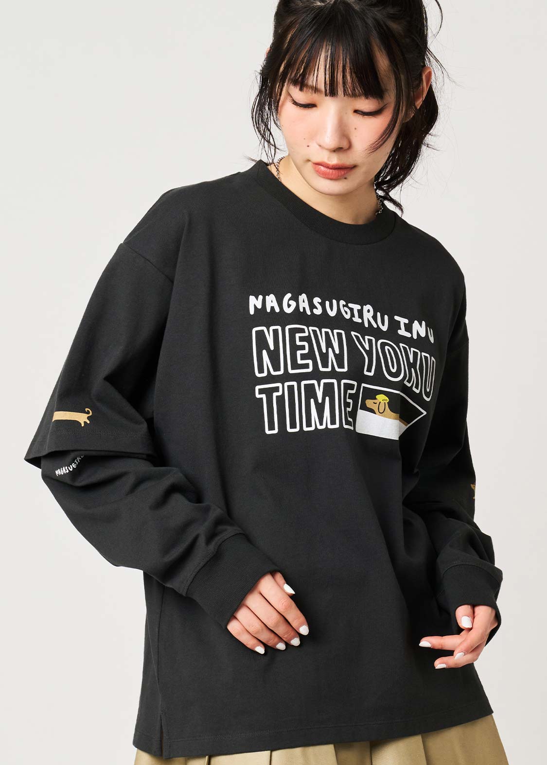 Nagasugiru Inu New York Time | Layered Oversized Long Sleeve T-Shirt