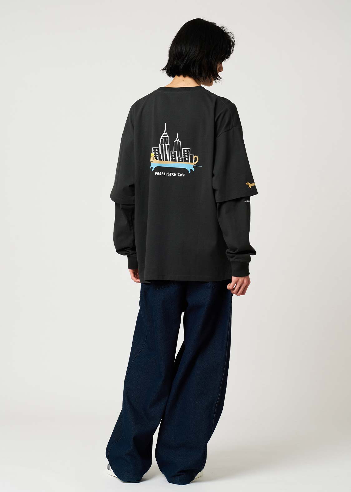 Nagasugiru Inu New York Time | Layered Oversized Long Sleeve T-Shirt