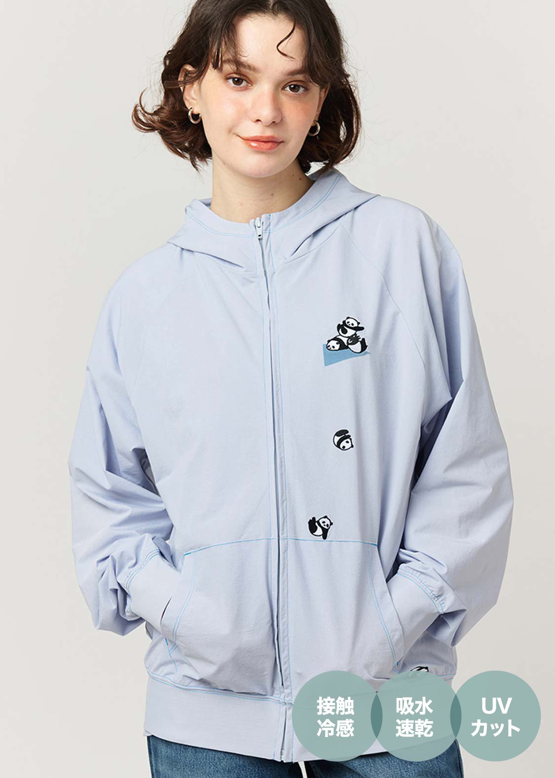 Multifunction Color Stitch Long Sleeve Zip Parka (Rolling Pandas Pennant)