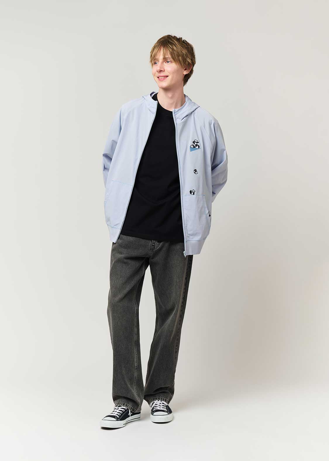 Multifunction Color Stitch Long Sleeve Zip Parka (Rolling Pandas Pennant)