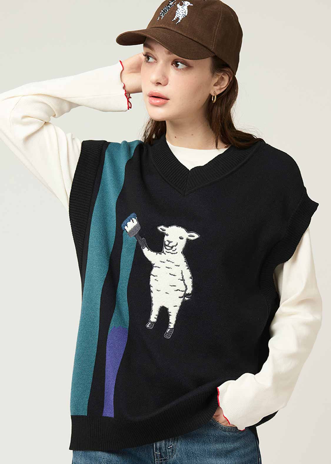 Jacquard Knit Vest (Lamb Chop painting)