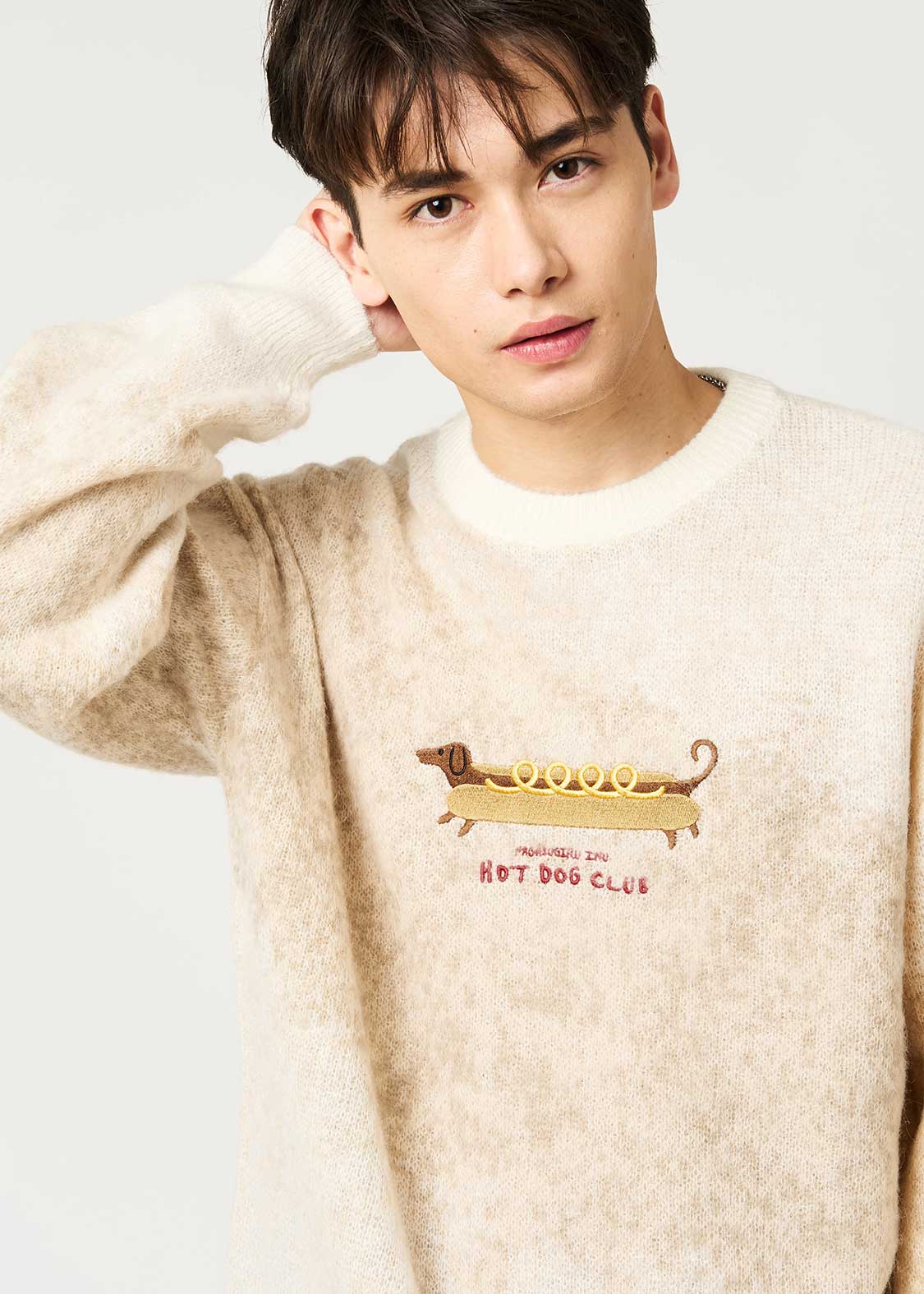 Nagasugiru Inu Meets Hot Dog | Gradient Crew Neck Knit