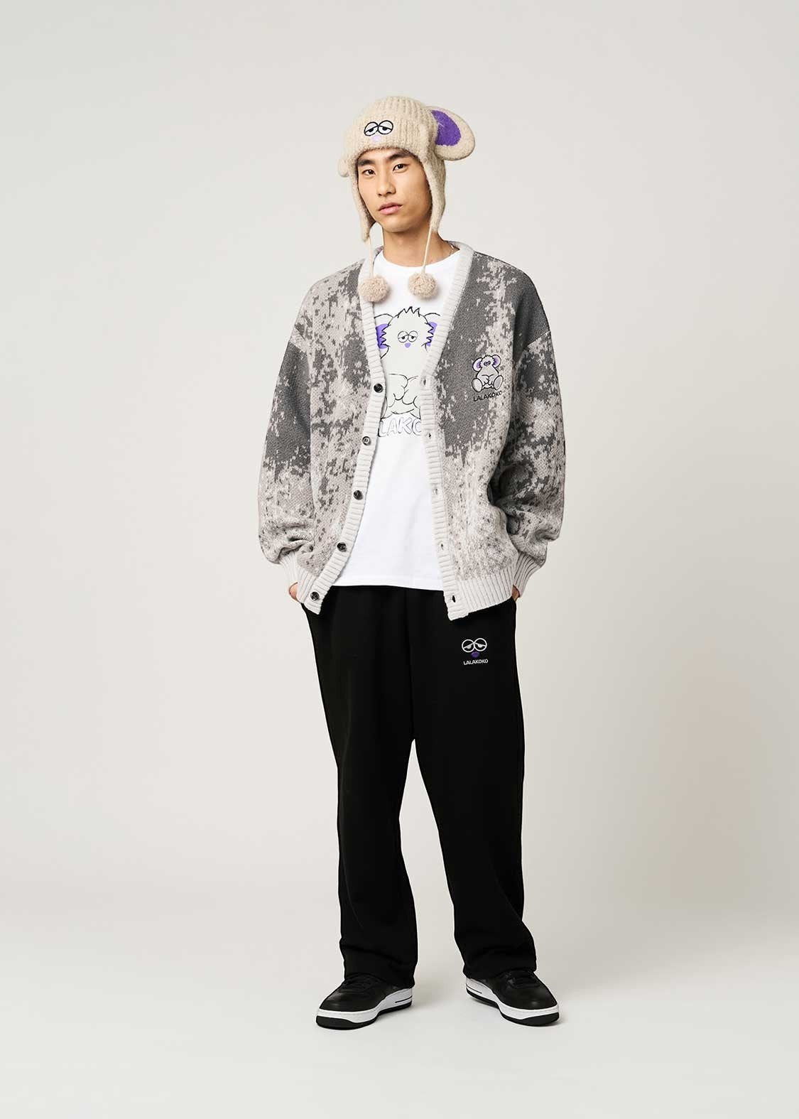 Lalakoko | Jacquard V-Neck Knit Cardigan