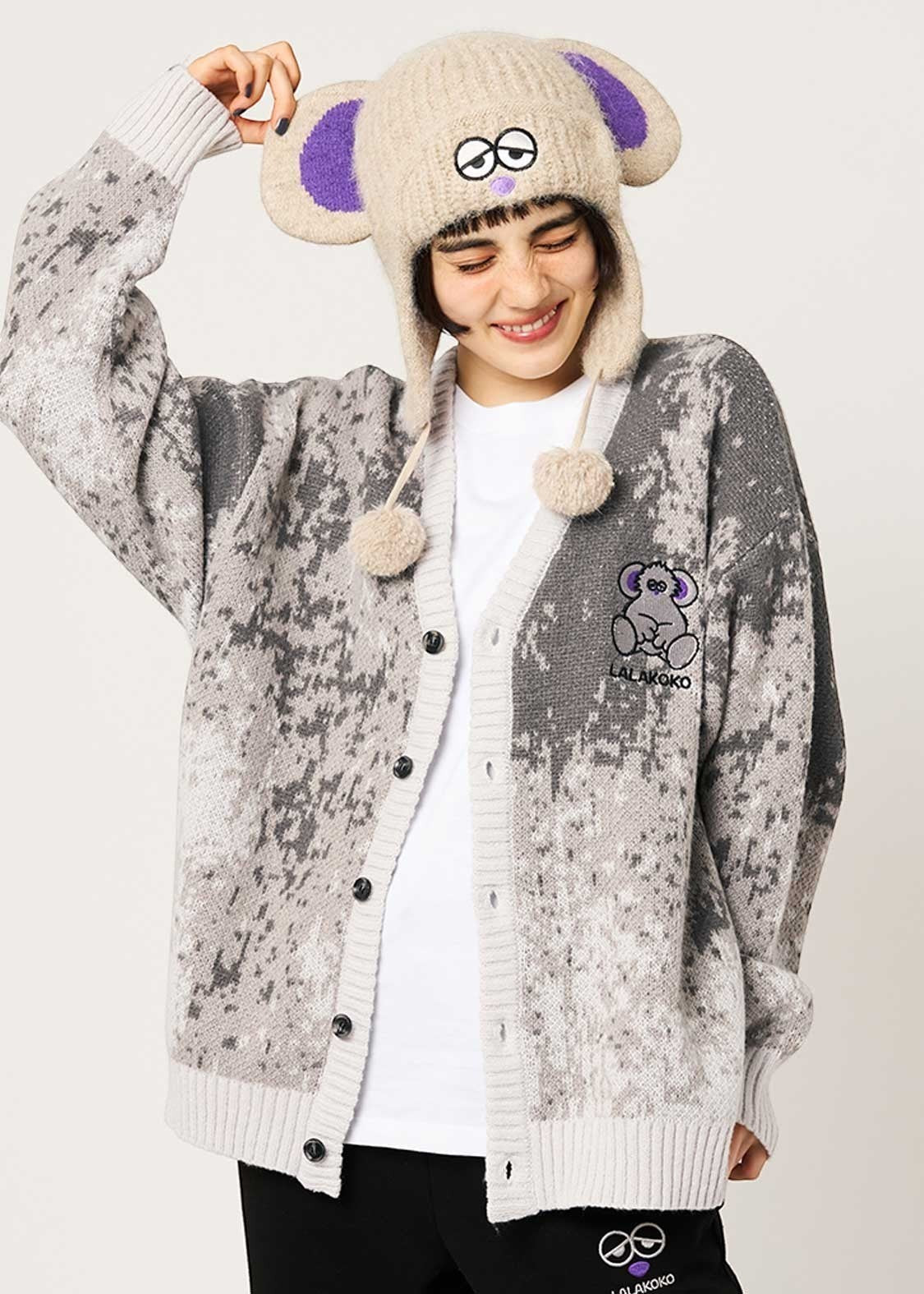 Lalakoko | Jacquard V-Neck Knit Cardigan