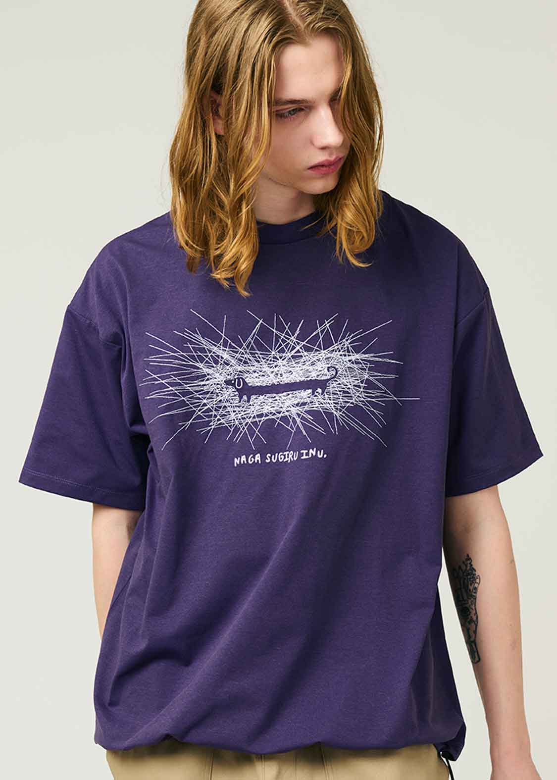 Draw Cord Big Dry Short Sleeve Tee (Nagasugiru Inu Hidden in Many Lines)