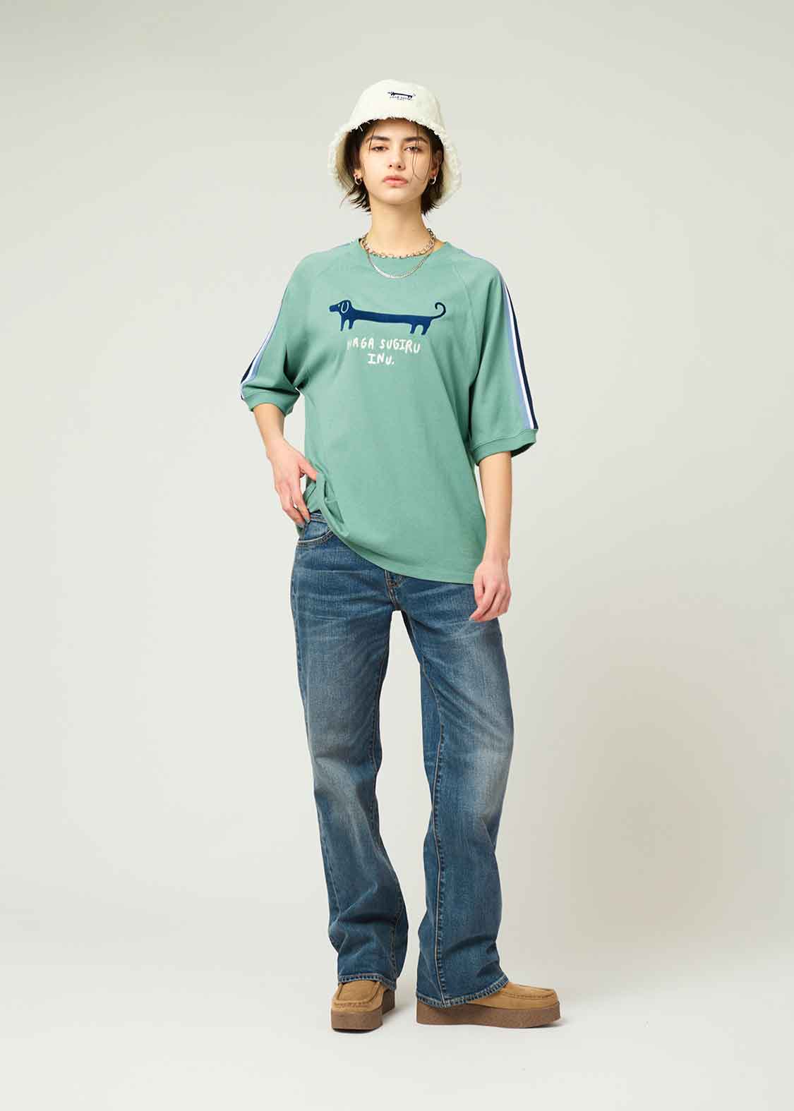 Line Raglan Half Sleeve Tee (Nagasugiru Inu)