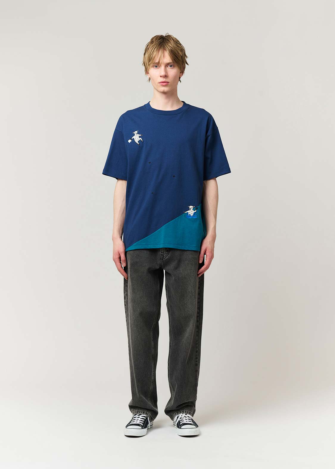 Sea Side Switching Big Silhouette Short Sleeve Tee (Lamb Chop NINJA)