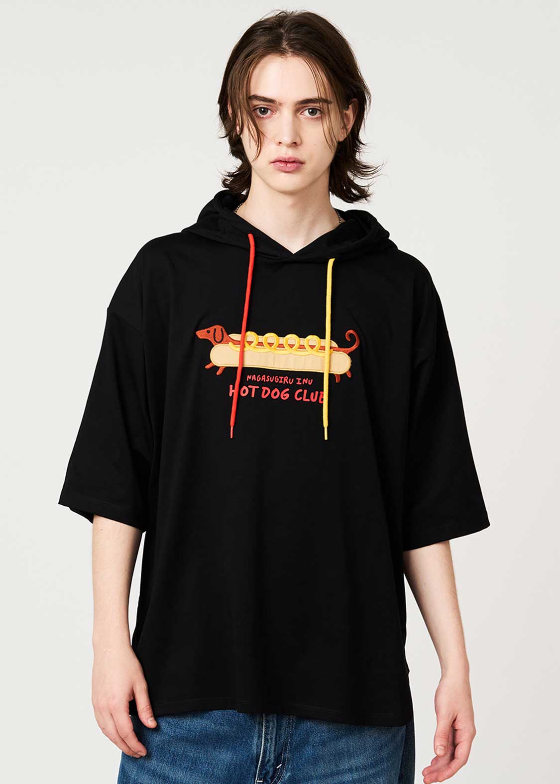 Nagasugiru Inu Meets Hot Dog | Big Silhouette Short-Sleeve Hoodie