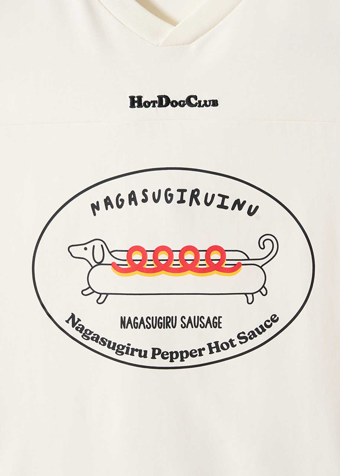 Nagasugiru Inu Meets Hot Dog | V-Neck Football T-Shirt