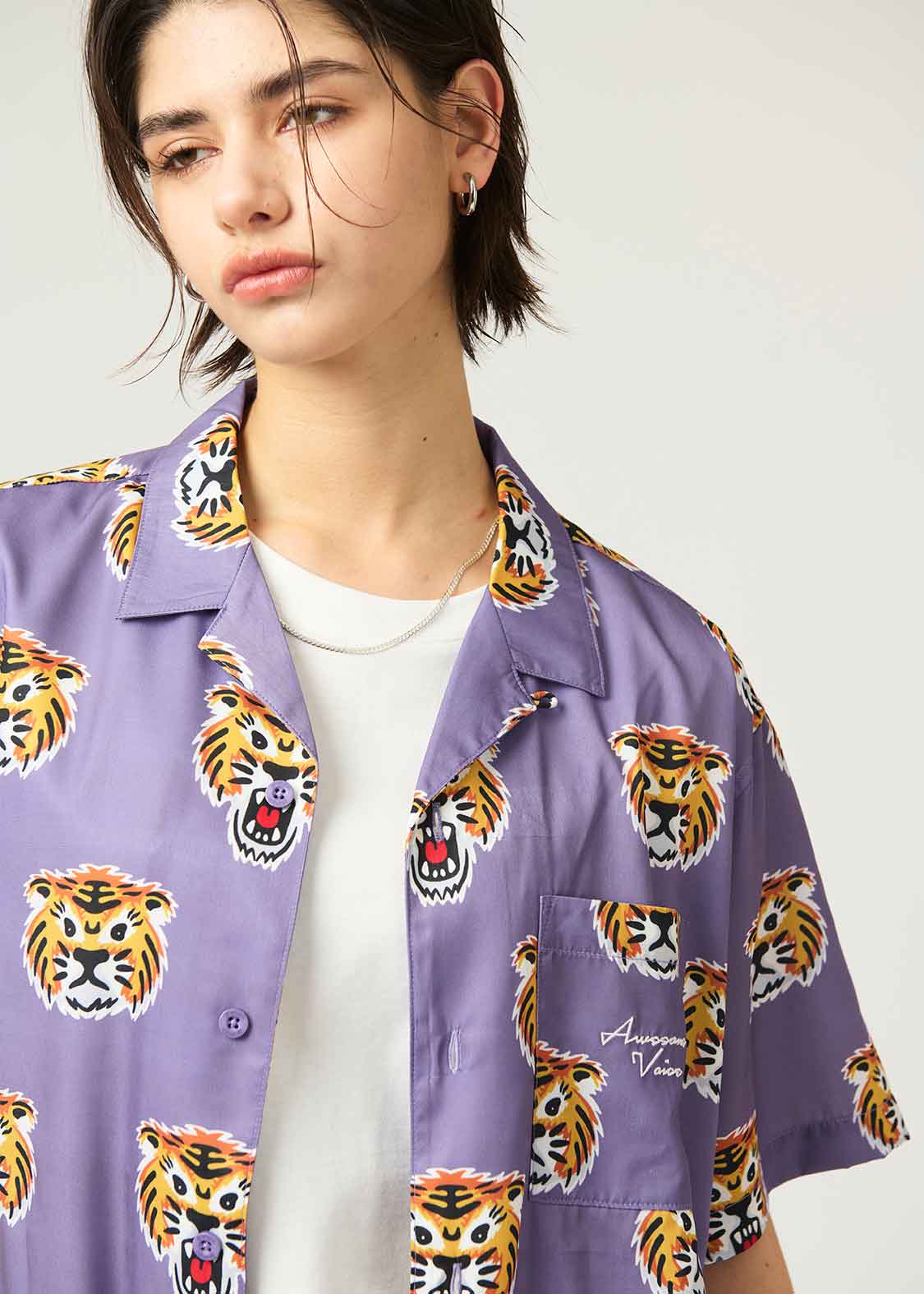 Open Collar Short Sleeve Shirt (Awesome Tiger)