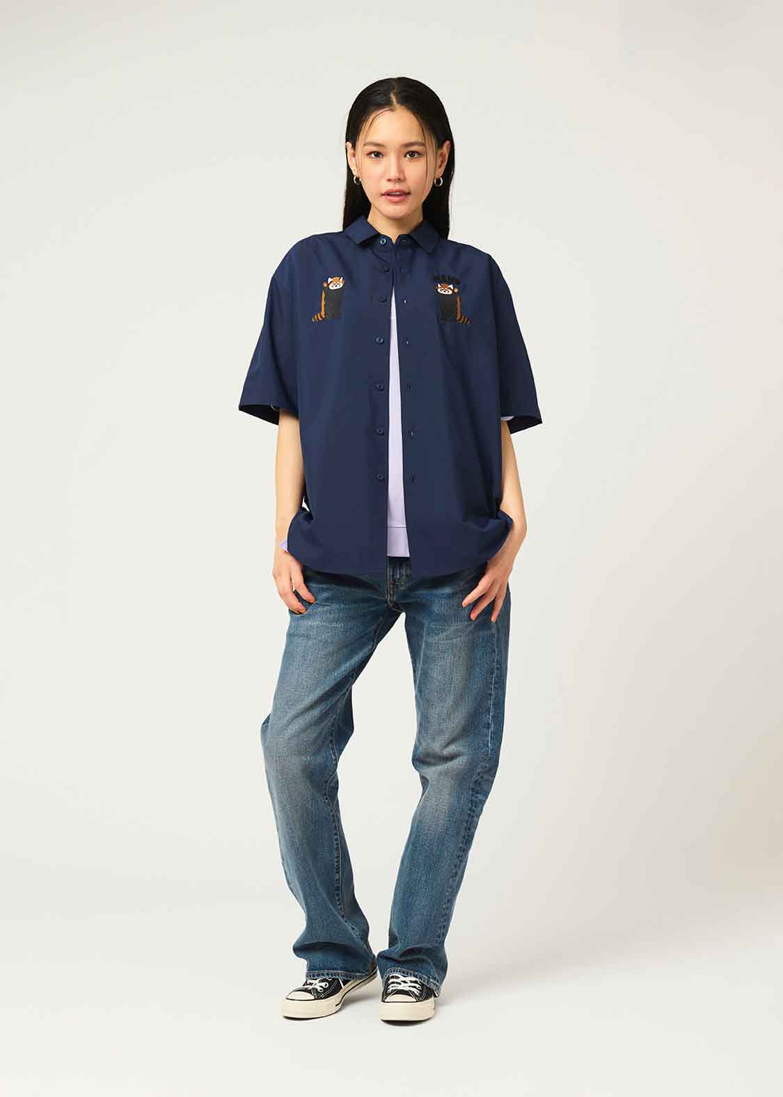 Embroidery Loose Fit Short Sleeve Shirt (Ikaku)