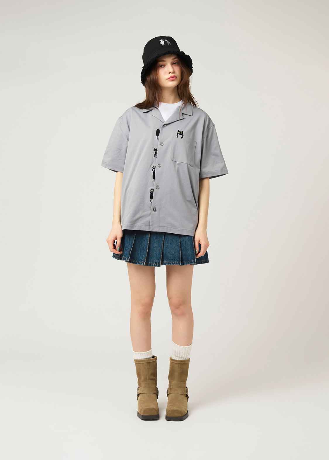 Dry Open Collar Short Sleeve Shirt (Nekokaburi Beautiful Shadow)