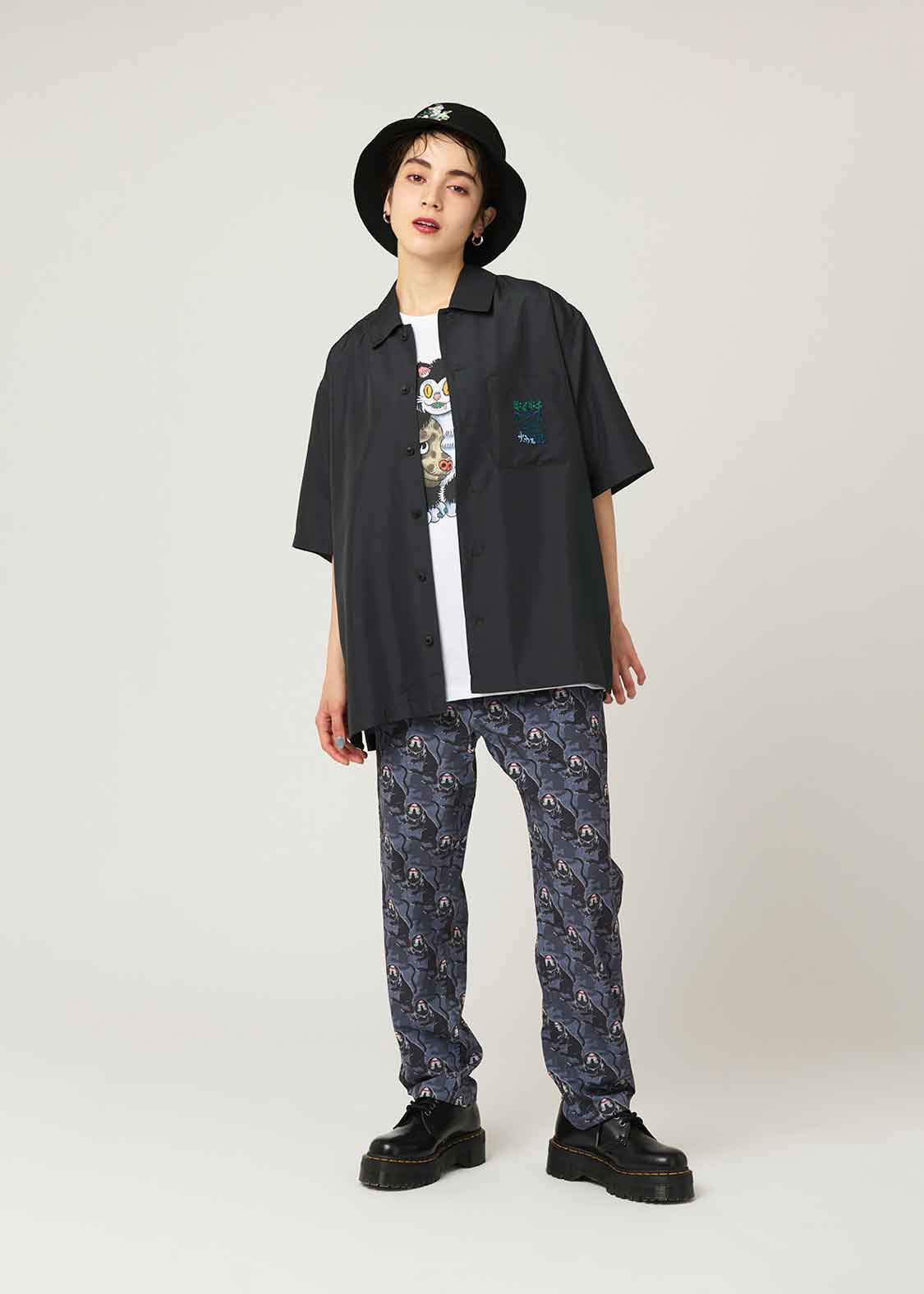 Ayako Ishiguro Big Silhouette Short Sleeve Shirt (Ayako Ishiguro_Biker Cat)