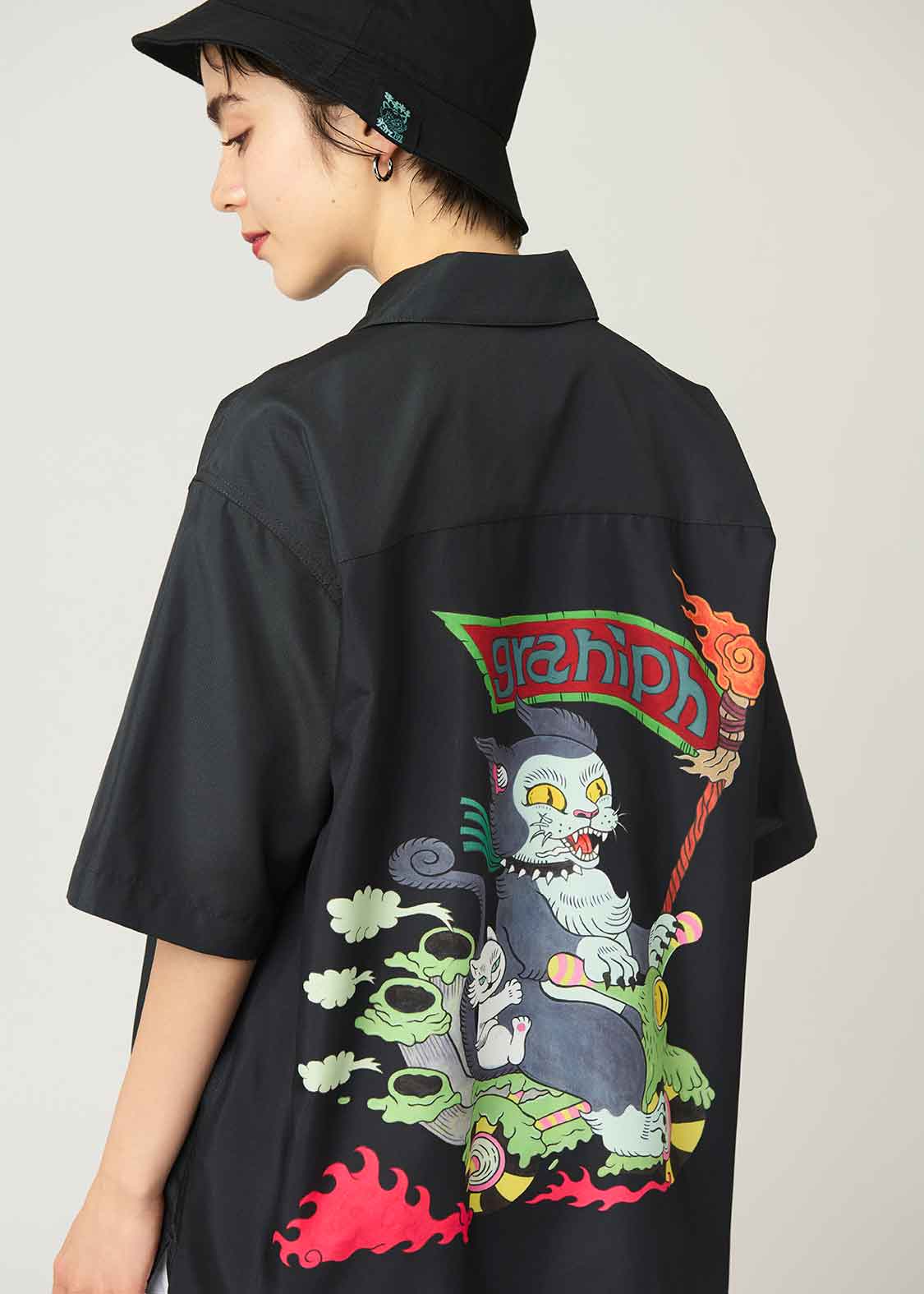 Ayako Ishiguro Big Silhouette Short Sleeve Shirt (Ayako Ishiguro_Biker Cat)