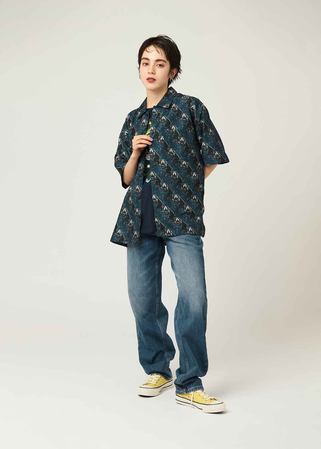 Ayako Ishiguro Big Silhouette Short Sleeve Shirt (Ayako Ishiguro_Warawaraneko Pattern)