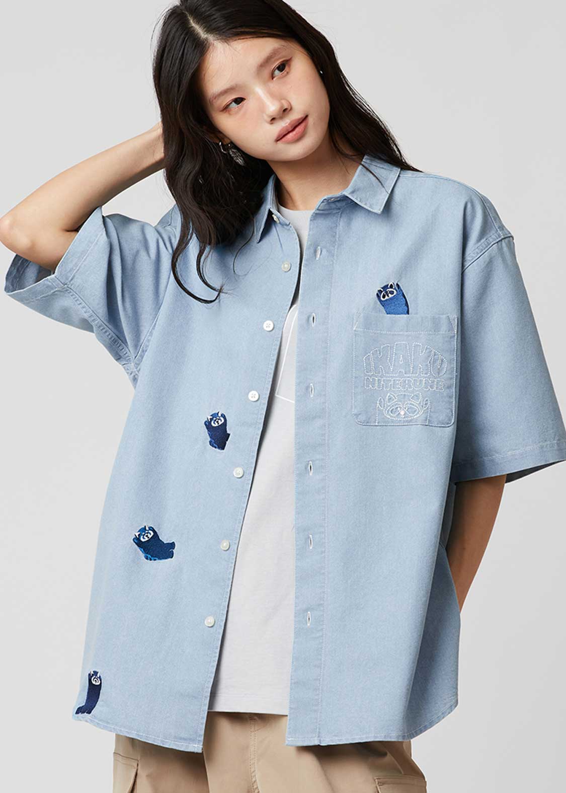 Denim Loose Silhouette Short Sleeve Shirt  (Ikaku Niterune)