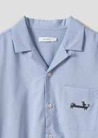 Nagasugiru Inu Playing With Waves | Linen Touch Open Collar Shirt