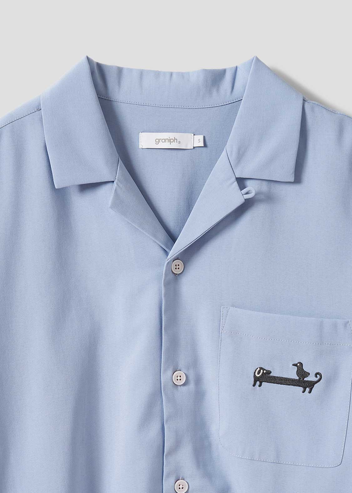 Nagasugiru Inu Playing With Waves | Linen Touch Open Collar Shirt