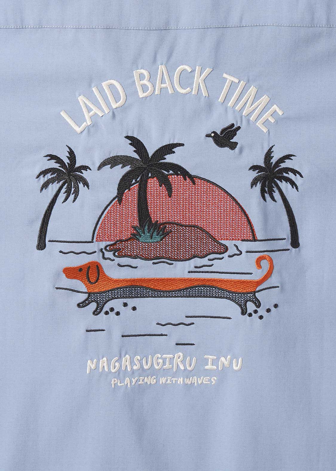 Nagasugiru Inu Playing With Waves | Linen Touch Open Collar Shirt