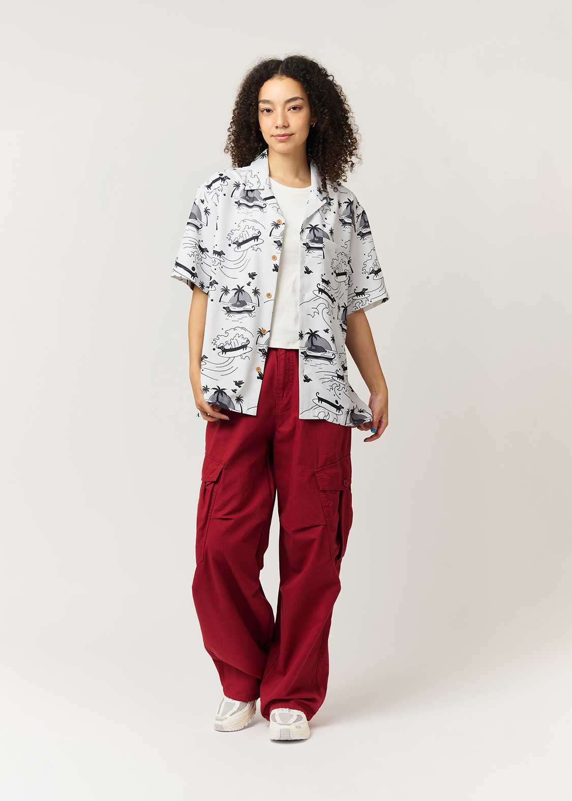 Nagasugiru Inu Playing With Waves | Open Collar Aloha Shirt