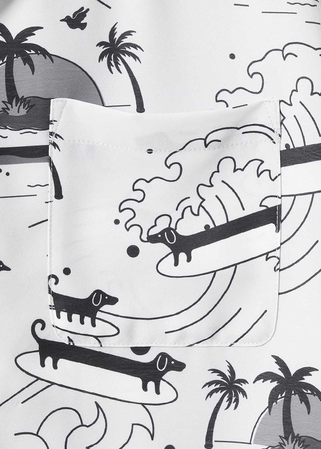 Nagasugiru Inu Playing With Waves | Open Collar Aloha Shirt