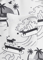 Nagasugiru Inu Playing With Waves | Open Collar Aloha Shirt
