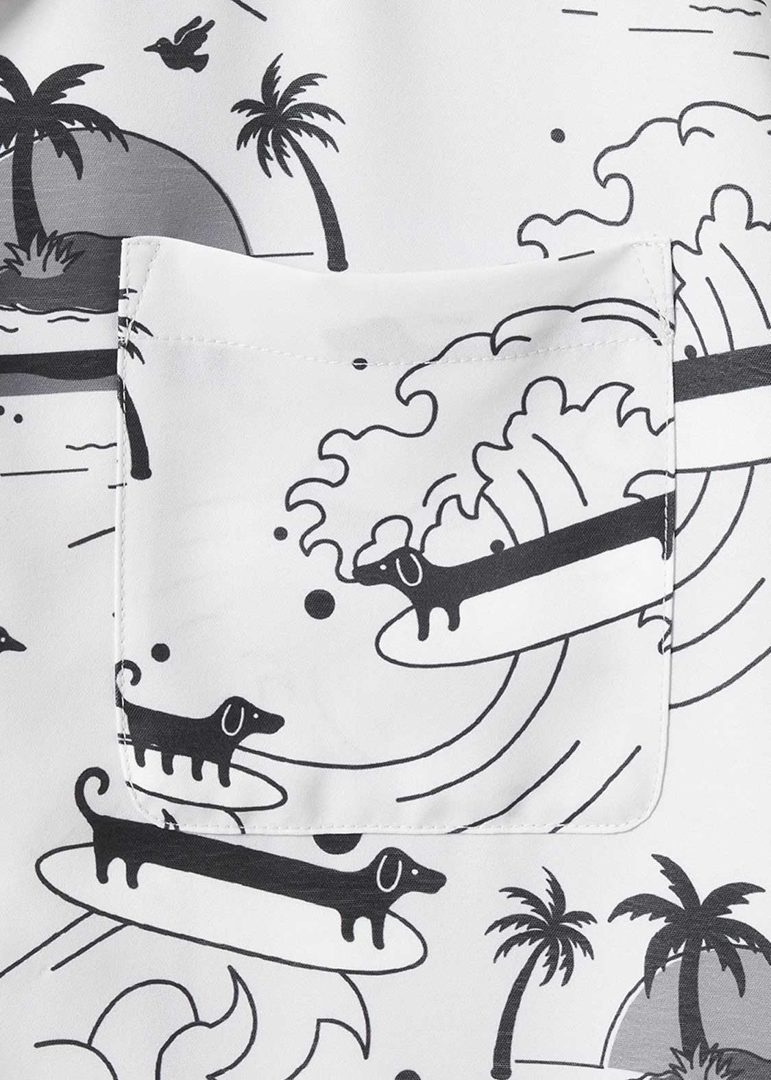 Nagasugiru Inu Playing With Waves | Open Collar Aloha Shirt