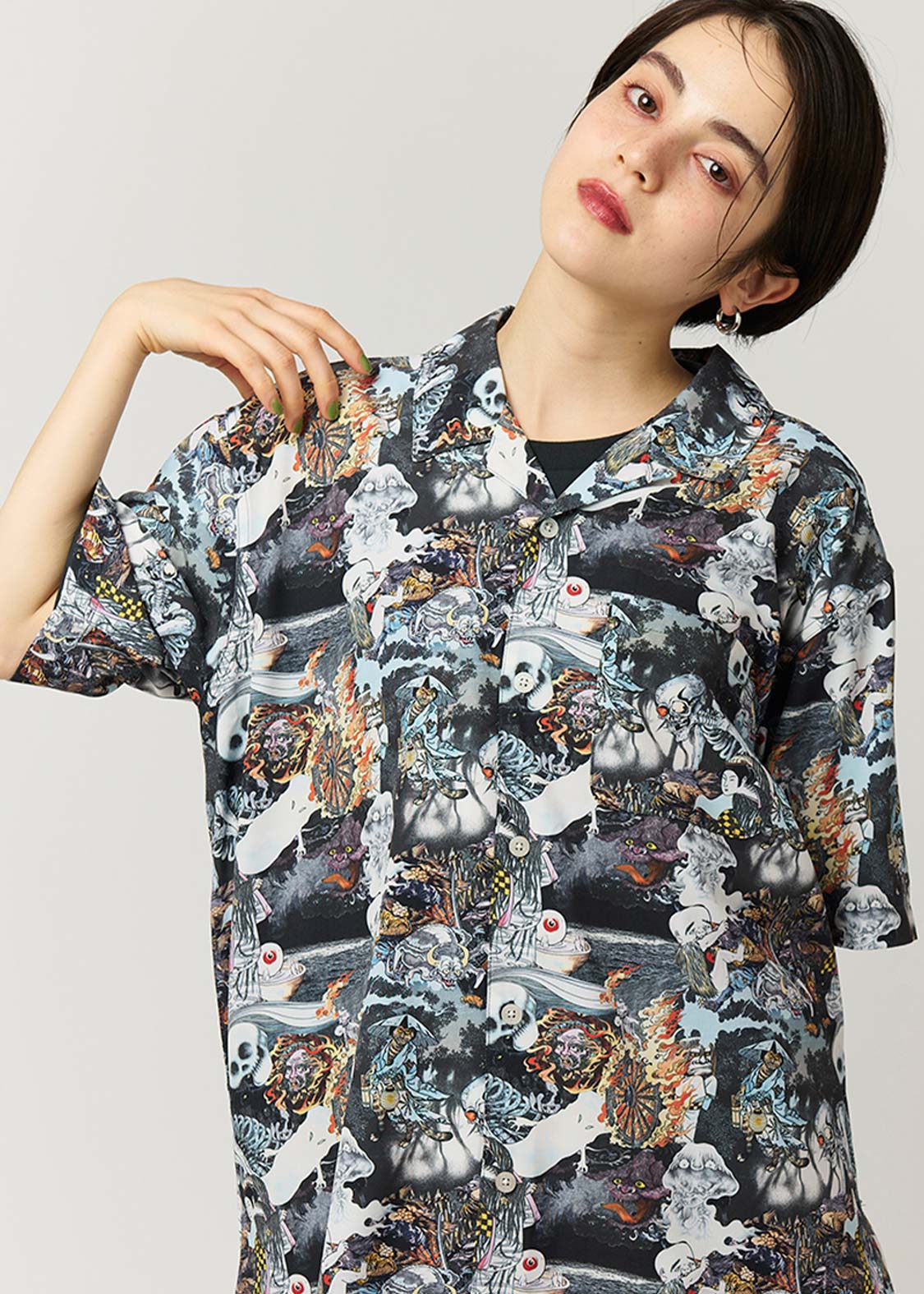Shigeru Mizuki - Yokai All Stars | Big Silhouette Open Collar Shirt