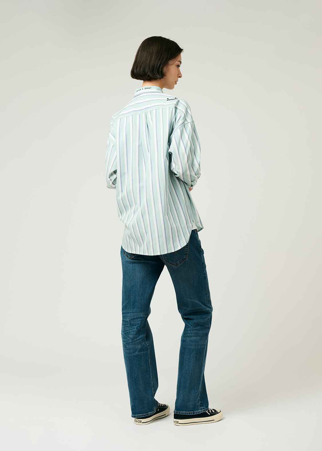 Stripe Big silhouette Long Sleeve Shirt (Sing a Song Beautiful Shadow)