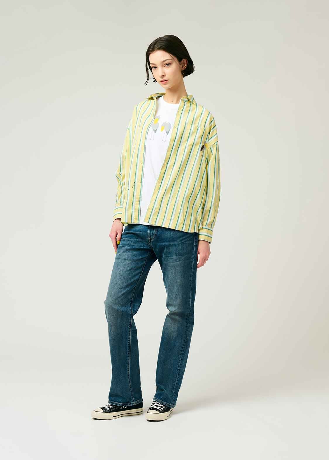 Stripe Big silhouette Long Sleeve Shirt (Hashibiroko)