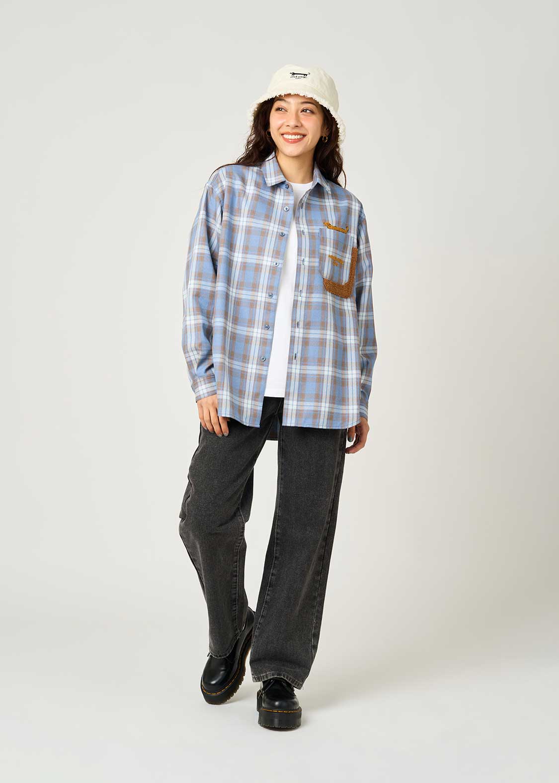 Painted Nagasugiru Inu | Loose Fit Check Shirt