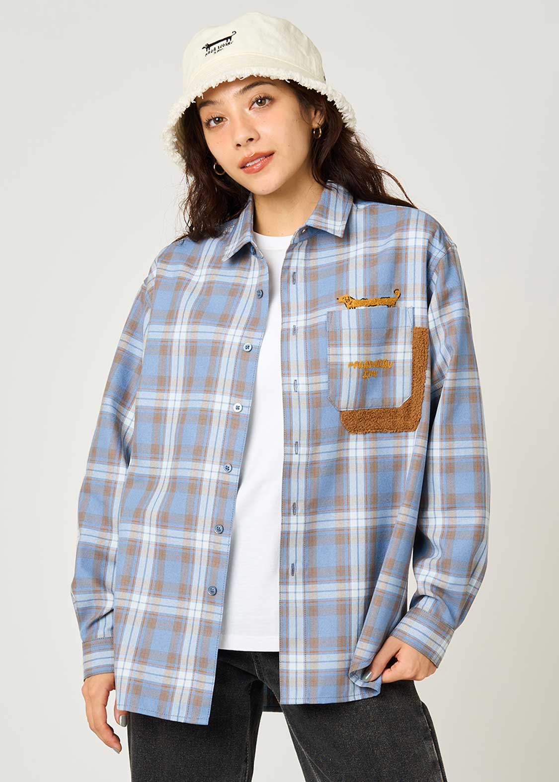 Painted Nagasugiru Inu | Loose Fit Check Shirt