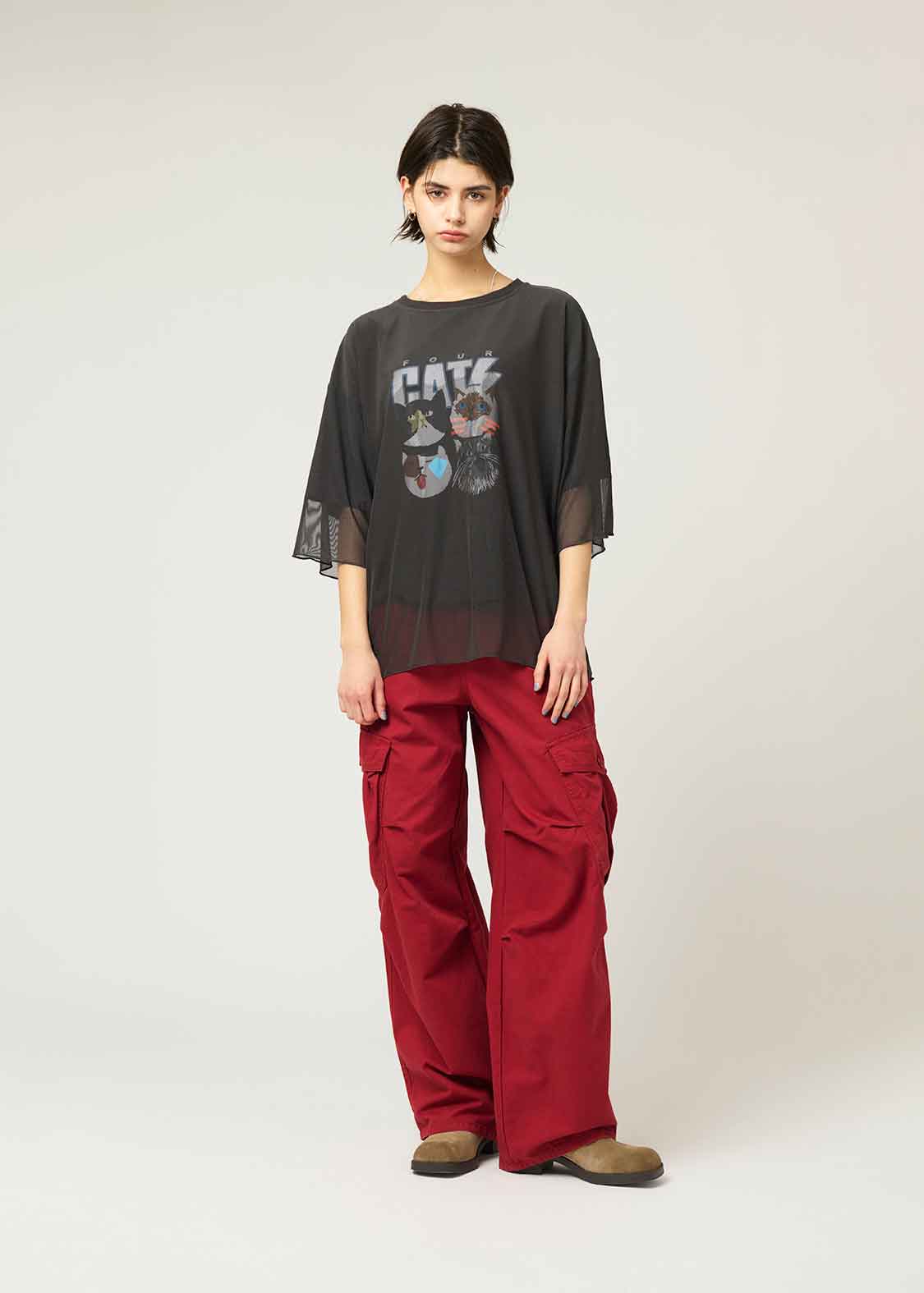 Sheer Layered Short Sleeve Tee (THE FOUR CATS)