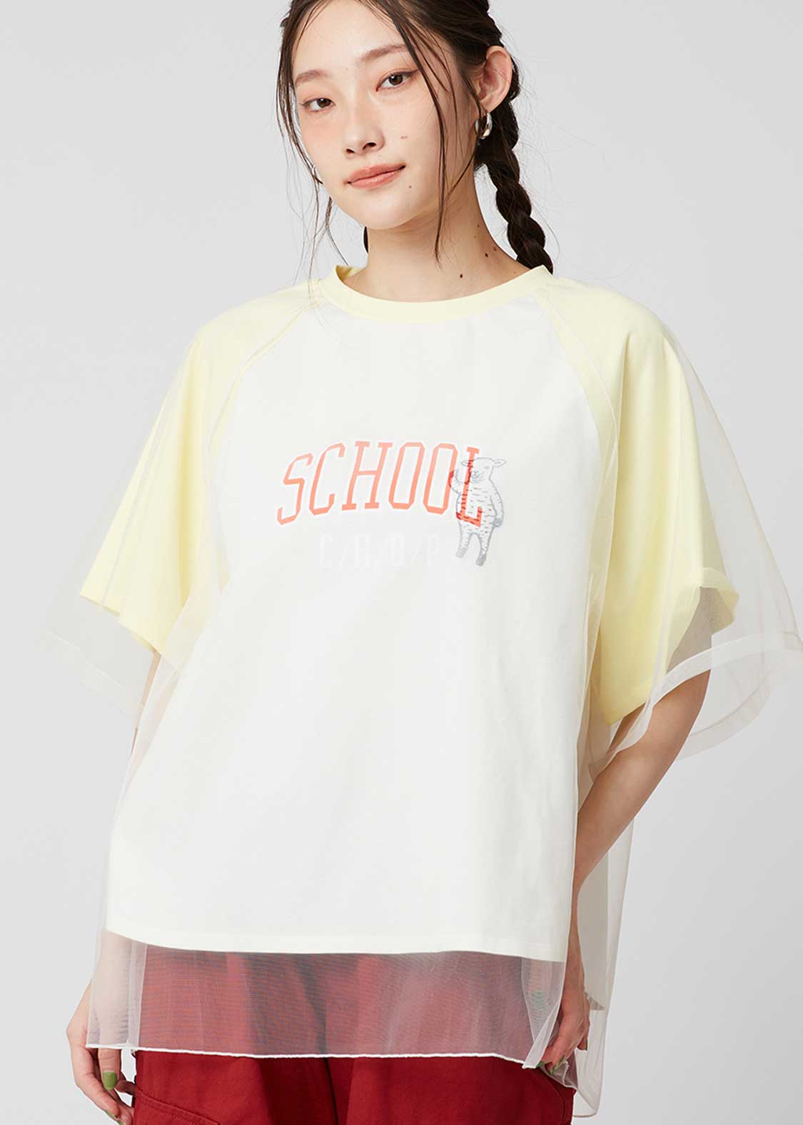 Sheer Layered Raglan Sleeve Tee (School of Chop)
