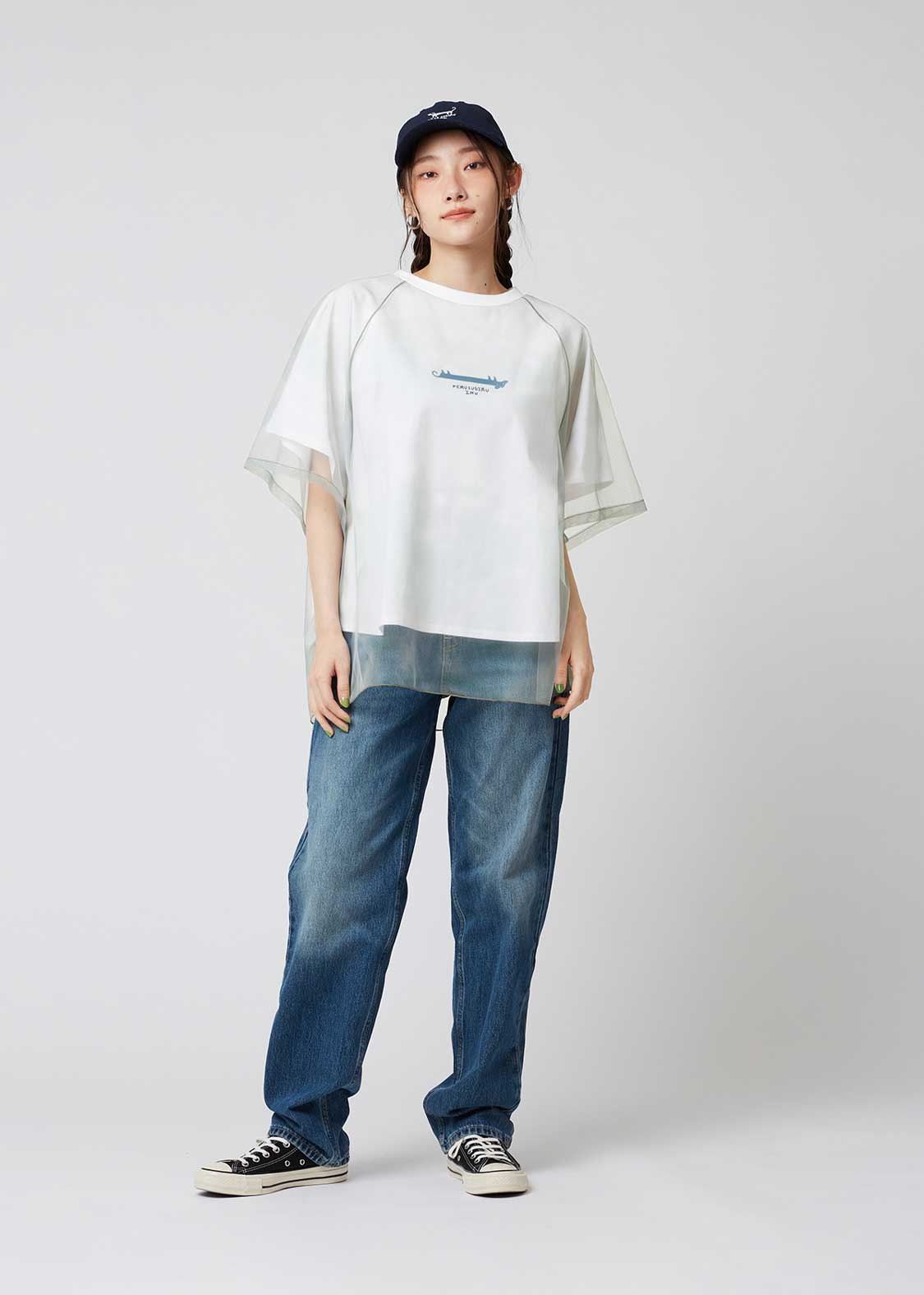 Sheer Layered Raglan Sleeve Tee (Nagasugiru Inu)
