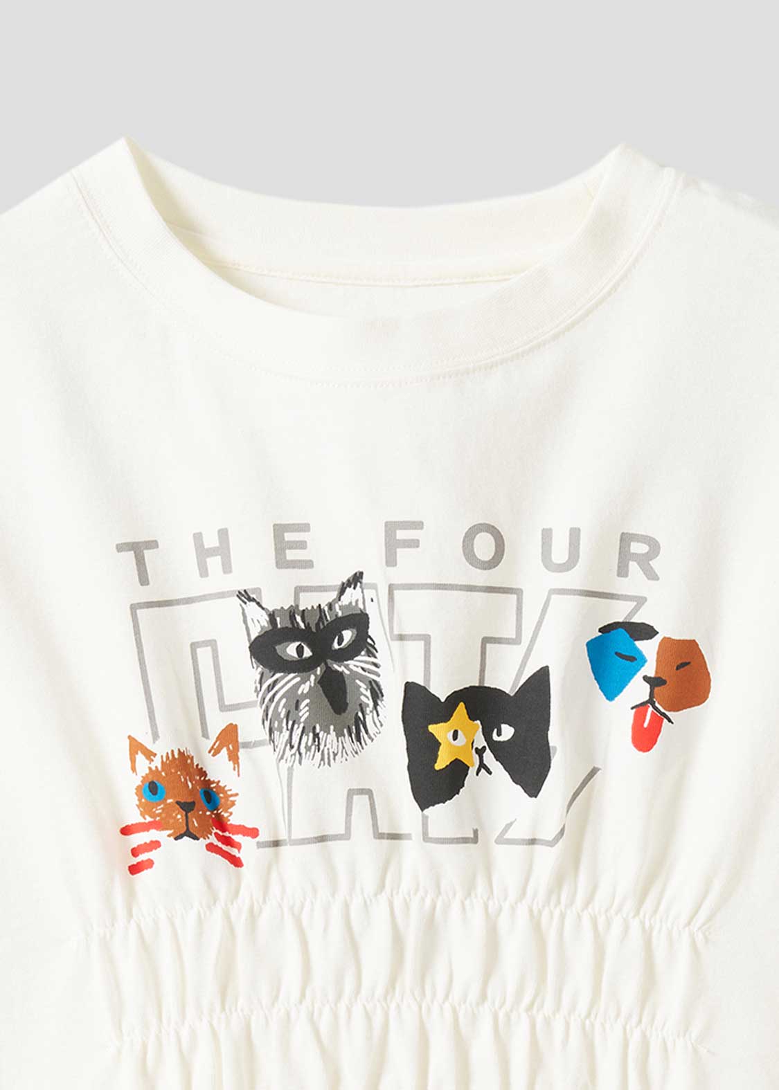 Shirring Short Sleeve Tee (THE FOUR CATS Face)