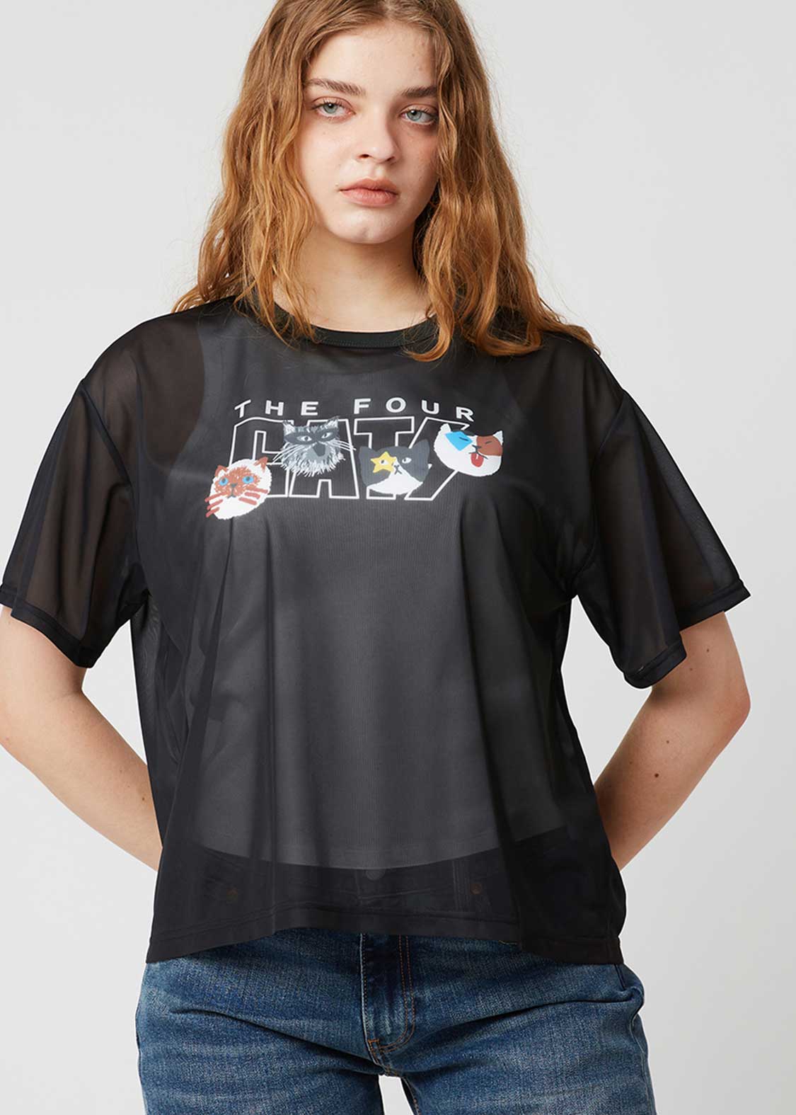 The Four Cats Face | Sheer Trim T-Shirt