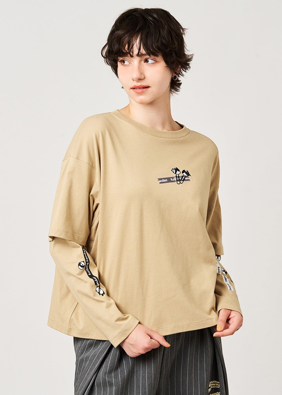 Rolling Pandas Library | Layered Sleeve Long-Sleeve T-Shirt