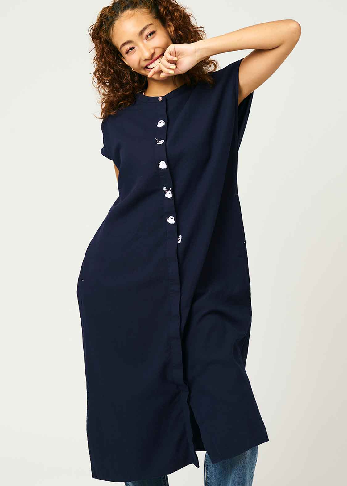 French Sleeve Shirt One-Piece (Shimaenaga)