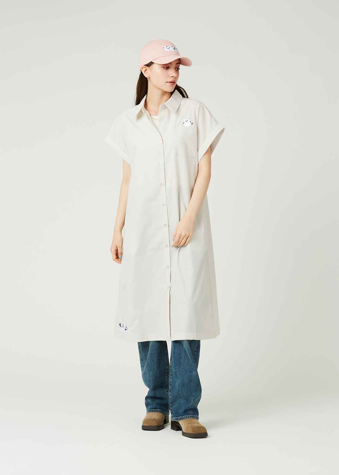 Open Collar French Sleeve One-Piece (Shimaenaga)