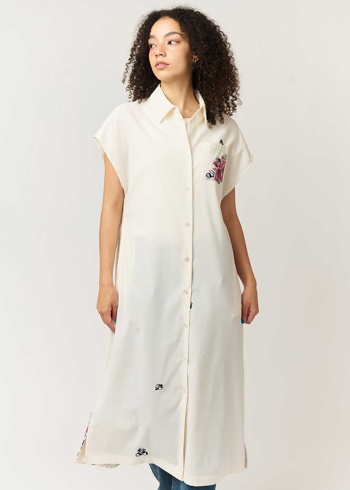 Rolling Pandas Hibiscus | Linen Touch Short Sleeve Shirt Dress