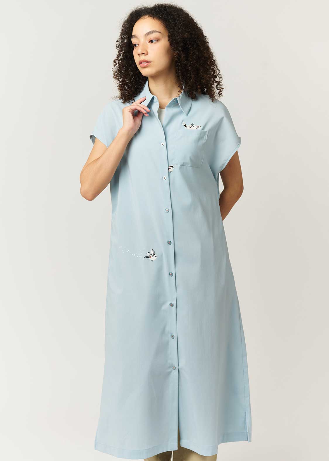 Shimaenaga | Linen Touch Short Sleeve Shirt Dress