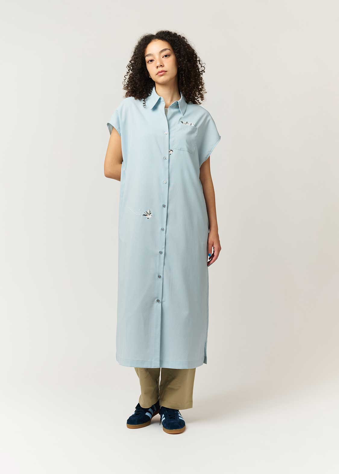 Shimaenaga | Linen Touch Short Sleeve Shirt Dress