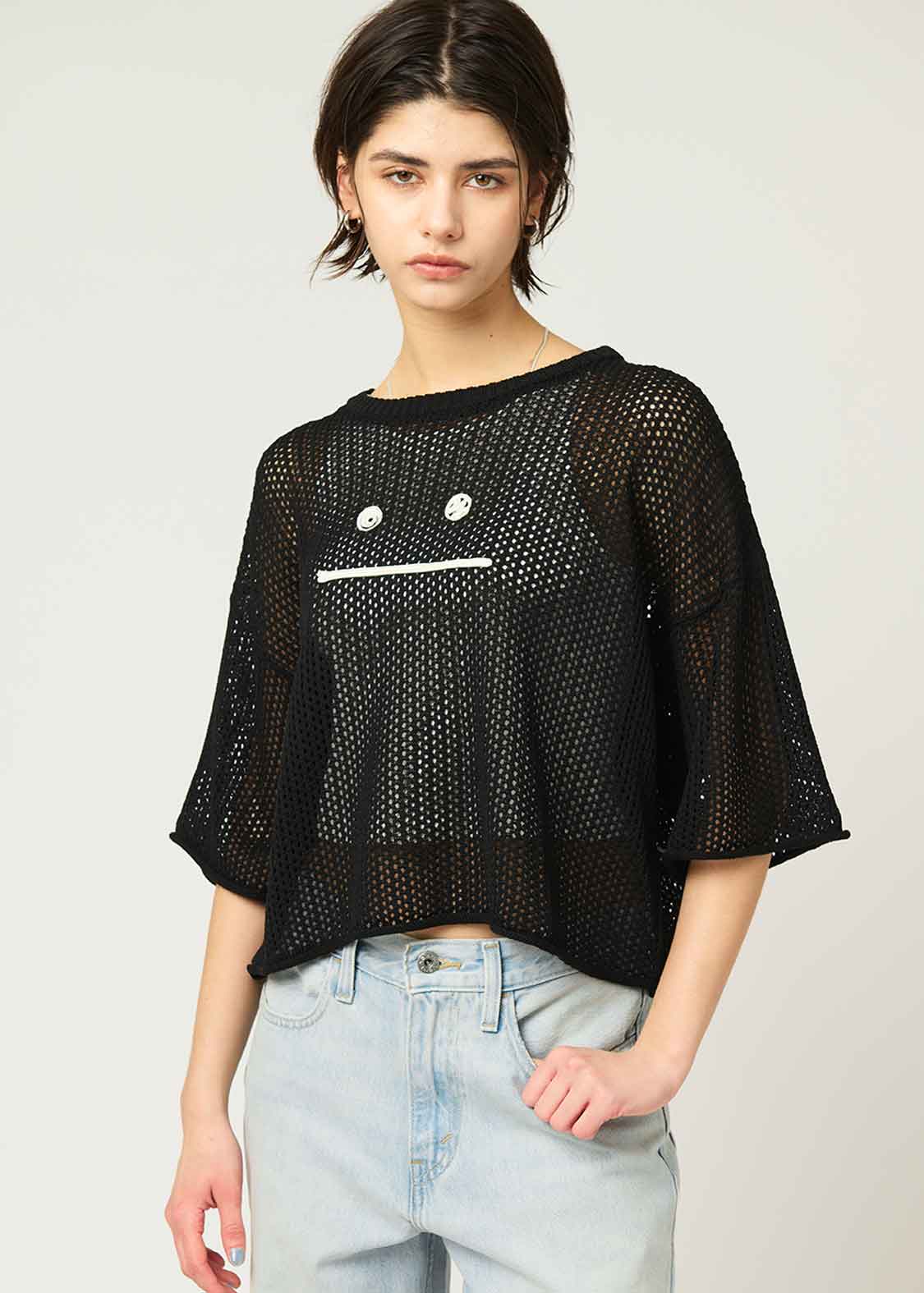 Washable Mesh Half Sleeve Knit Tee (Beautiful Shadow Zoom)