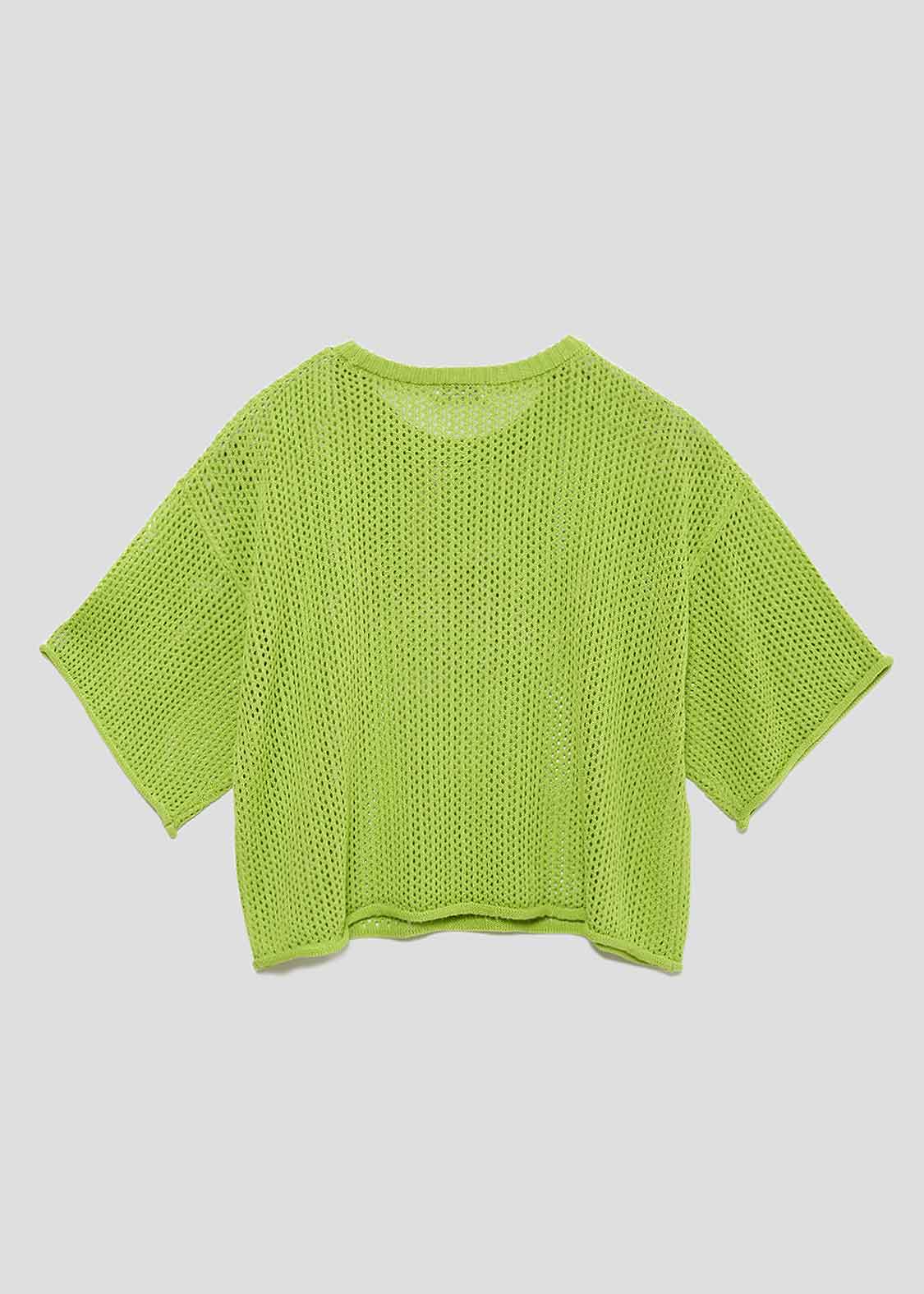 Washable Mesh Half Sleeve Knit Tee (Shimaenaga)