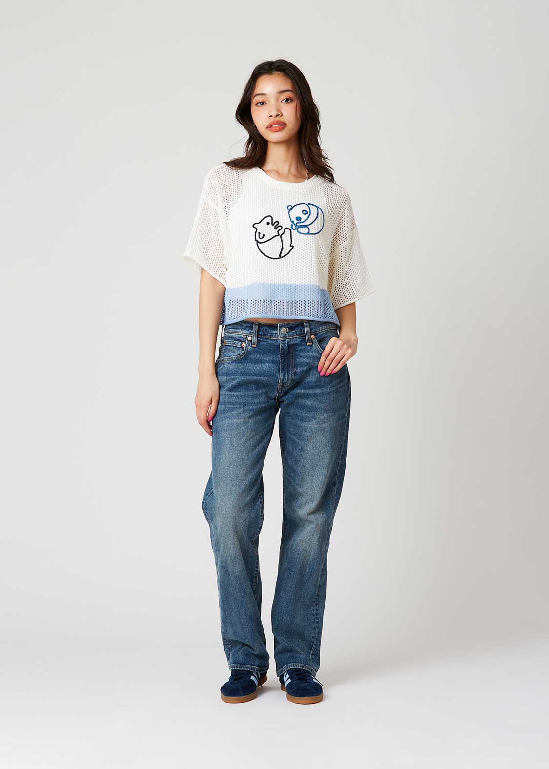 Mesh Knit Short Sleeve Tee (Rolling Pandas)